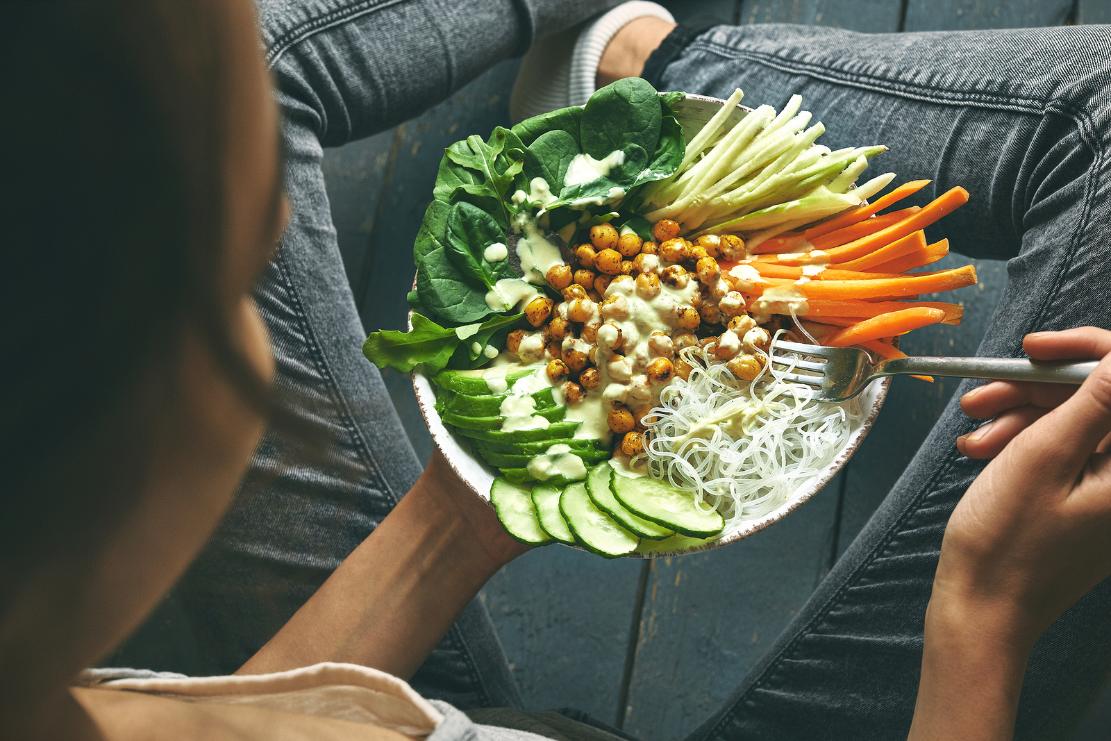 Top View Of Healthy Breakfast Raw Vegan Food In Buddha Bowl Fr